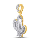 10kt Yellow Gold Mens Round Diamond Cactus Charm Pendant 1 Cttw