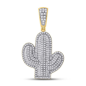 10kt Yellow Gold Mens Round Diamond Cactus Charm Pendant 1 Cttw