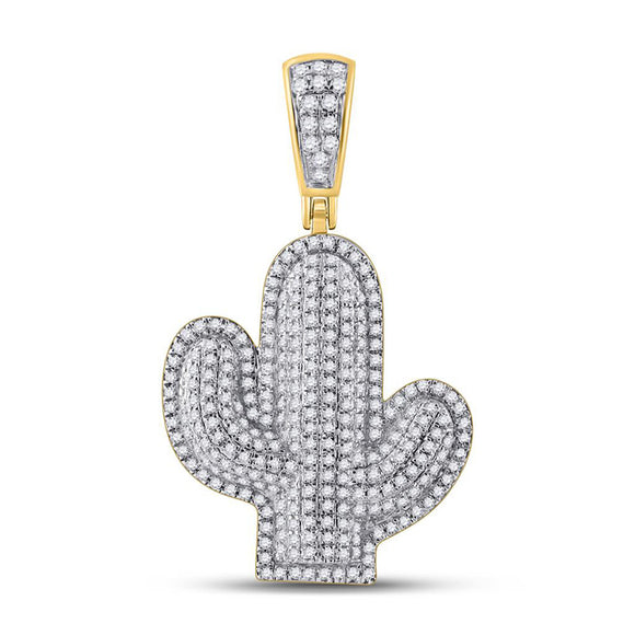 10kt Yellow Gold Mens Round Diamond Cactus Charm Pendant 1 Cttw