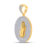 10kt Yellow Gold Mens Round Diamond Praying Hands Circle Charm Pendant 1 Cttw