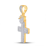 10kt Yellow Gold Mens Baguette Diamond Crown Cross Charm Pendant 2 Cttw