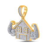 10kt Yellow Gold Mens Round Diamond Flex Trap House Charm Pendant 1-1/2 Cttw