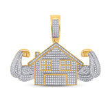 10kt Yellow Gold Mens Round Diamond Flex Trap House Charm Pendant 1-1/2 Cttw