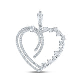 14kt White Gold Womens Round Diamond Heart Pendant 5/8 Cttw