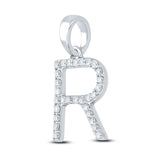 10kt White Gold Womens Round Diamond Initial R Letter Pendant 1/4 Cttw