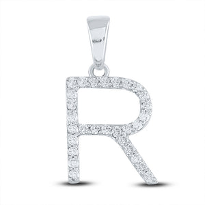 10kt White Gold Womens Round Diamond Initial R Letter Pendant 1/4 Cttw