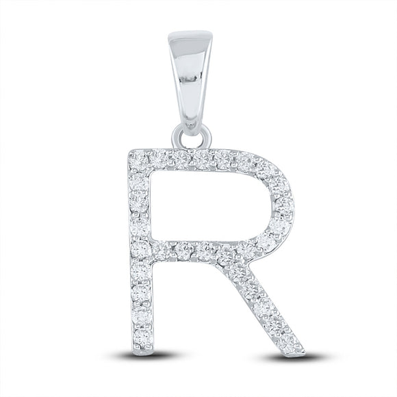 10kt White Gold Womens Round Diamond Initial R Letter Pendant 1/4 Cttw