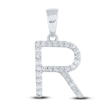 10kt White Gold Womens Round Diamond Initial R Letter Pendant 1/4 Cttw