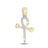 10kt Yellow Gold Mens Baguette Diamond Nail Cross Ankh Charm Pendant 7/8 Cttw