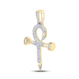 10kt Yellow Gold Mens Baguette Diamond Nail Cross Ankh Charm Pendant 1-1/5 Cttw