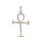 10kt Yellow Gold Mens Baguette Diamond Nail Cross Ankh Charm Pendant 1-1/5 Cttw