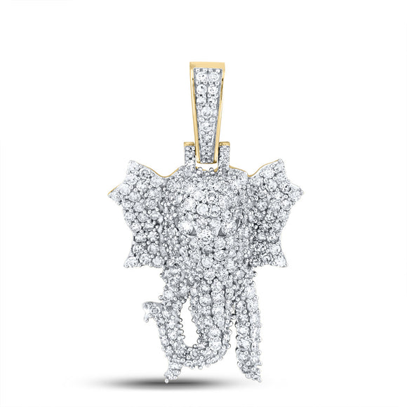 10kt Yellow Gold Mens Round Diamond Elephant Charm Pendant 1-3/4 Cttw