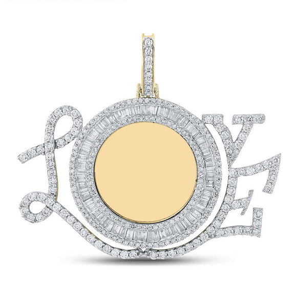 10kt Yellow Gold Mens Baguette Diamond Love Circle Mirror Charm Pendant 3 Cttw
