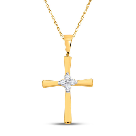 10kt Yellow Gold Womens Round Diamond Cross Pendant 1/20 Cttw