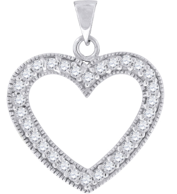 925 Sterling Silver Womens Cubic Zirconia Heart Charm Pendant