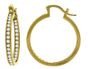 925 Sterling Silver Yellow-Tone Womens Cubic Zirconia Single Row Huggie Hoop Earrings