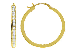 925 Sterling Silver Yellow-Tone Womens Cubic Zirconia Single Row Huggie Hoop Earrings
