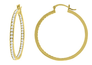 925 Sterling Silver Yellow-Tone Womens Cubic Zirconia Single Row Huggie Hoop Earrings