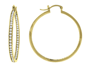 925 Sterling Silver Yellow-Tone Womens Cubic Zirconia Single Row Huggie Hoop Earrings