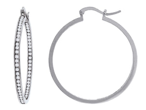 925 Sterling Silver Womens Cubic Zirconia Single Row Huggie Hoop Earrings