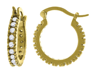 925 Sterling Silver Yellow-Tone Womens Cubic Zirconia Single Row Milgrain Huggie Hoop Earrings