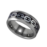 Tungsten Mens Comfort-fit 8mm Size-11.5 Wedding Band with Chain Design Inlay