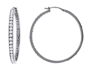 925 Sterling Silver Womens Cubic Zirconia Single Row Huggie Hoop Earrings