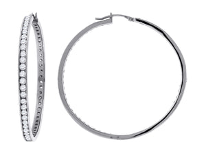 925 Sterling Silver Womens Cubic Zirconia Single Row Huggie Hoop Earrings