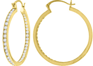925 Sterling Silver Yellow-Tone Womens Cubic Zirconia Single Row Huggie Hoop Earrings