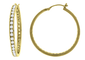 925 Sterling Silver Yellow-Tone Womens Cubic Zirconia Single Row Huggie Hoop Earrings