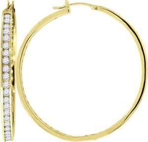 925 Sterling Silver Yellow-Tone Womens Cubic Zirconia Single Row Huggie Hoop Earrings