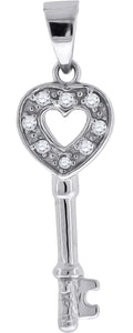 925 Sterling Silver Womens CZ Heart Key Charm Pendant