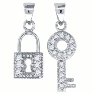 925 Sterling Silver Womens CZ Love & Key Charm Pendant