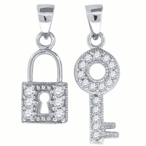925 Sterling Silver Womens CZ Love & Key Charm Pendant