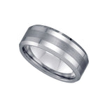 Tungsten Center Brushed Beveled Edges Mens Comfort-fit 8mm Size-9 Wedding Band