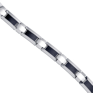 Tungsten Black Carbon Fiber Mens Polished Link Bracelet 11mm Size 8.5 Inches
