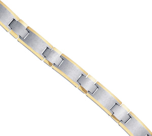 Tungsten Yellow Tone Mens Polished Link Bracelet 11mm Size 8.5 Inches