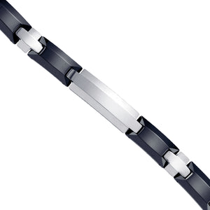 Tungsten And Black Ceramic Mens Polished Fashion Bracelet 9mm Size 8.5 Inches
