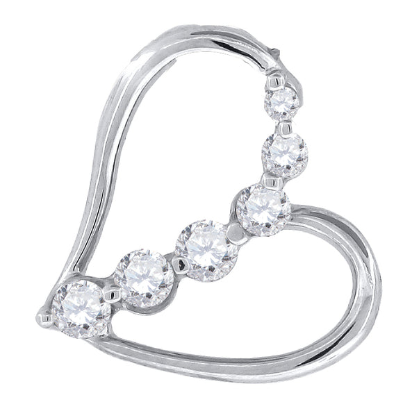 925 Sterling Silver Womens CZ Heart Slide Pendant