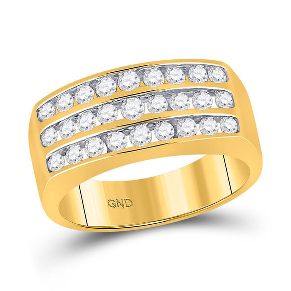 10kt Yellow Gold Mens Round Diamond Triple Row Band Ring 1 Cttw