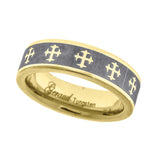 Tungsten Brushed Gold-tone Celtic Cross Mens Comfort-fit 6mm Size-11 Wedding Band