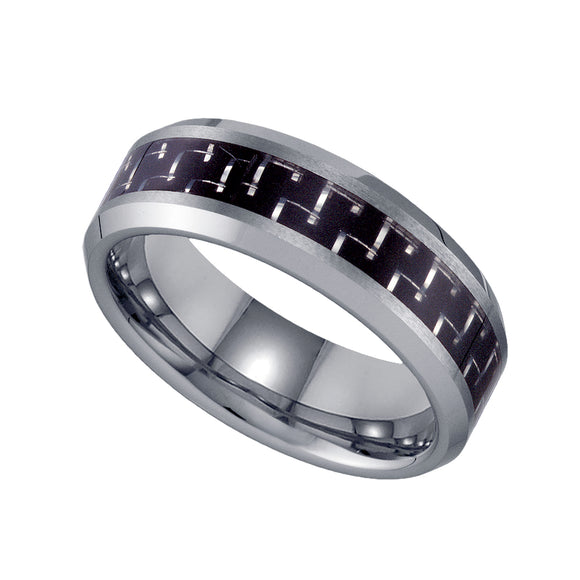 Tungsten Black Carbon Fiber Inlay Mens Comfort-fit 6 mm Size-7 Wedding Band