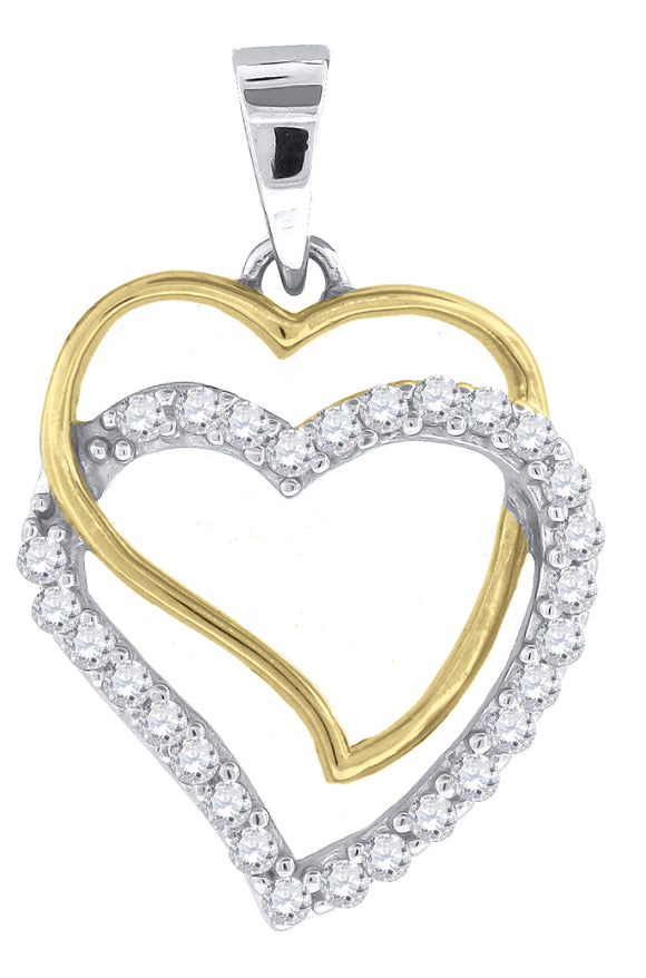 925 Sterling Silver Yellow-Tone Womens CZ Heart Charm Pendant