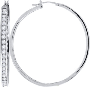 925 Sterling Silver Womens Cubic Zirconia Single Row Huggie Hoop Earrings