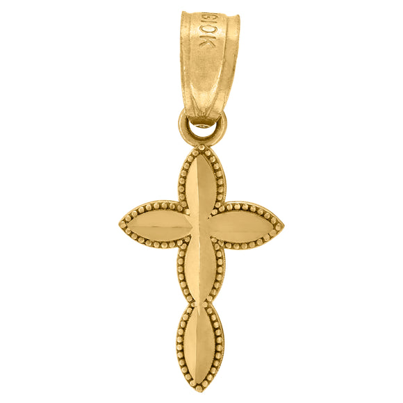 10kt Yellow Gold Diamond-cut Unisex Cross Ht:18.7mm x W:8mm Religious Charm Pendant