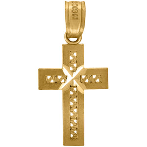 10kt Yellow Gold Diamond-cut Mens Cross Ht:20.1mm x W:9.9mm Religious Charm Pendant