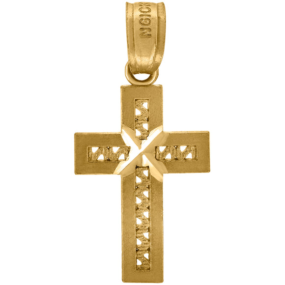 10kt Yellow Gold Diamond-cut Mens Cross Ht:20.1mm x W:9.9mm Religious Charm Pendant