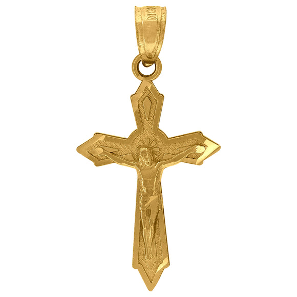 10kt Yellow Gold Diamond-cut Unisex Cross Crucifix Ht:26.2mm x W:12.8mm Religious Charm Pendant