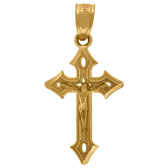 10kt Yellow Gold Unisex Crucifix Cross Religious Charm Pendant