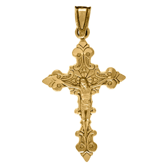 10kt Yellow Gold Unisex Diamond-cut Filigree Crucifix Cross Religious Charm Pendant